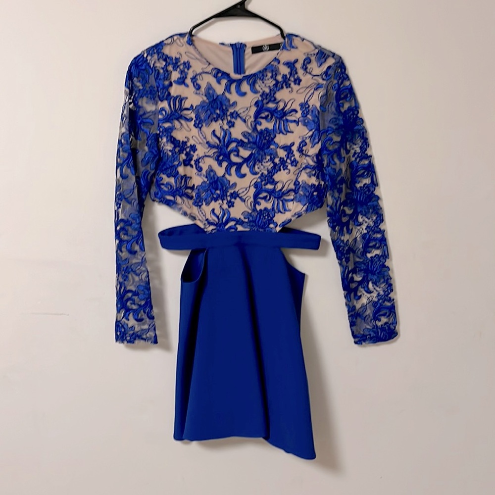 Misguided cut out royal blue lace and crepe mini dress. Only worn once.